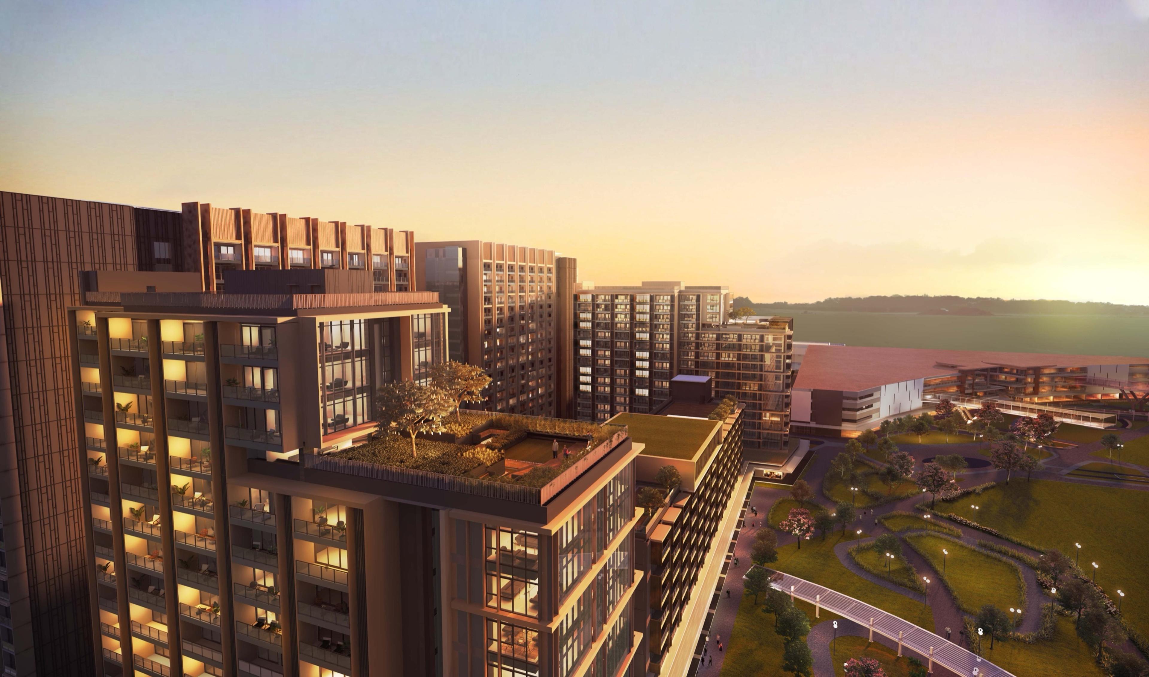 Render of Gardencourt Residences at sunset, Arca South, Taguig City