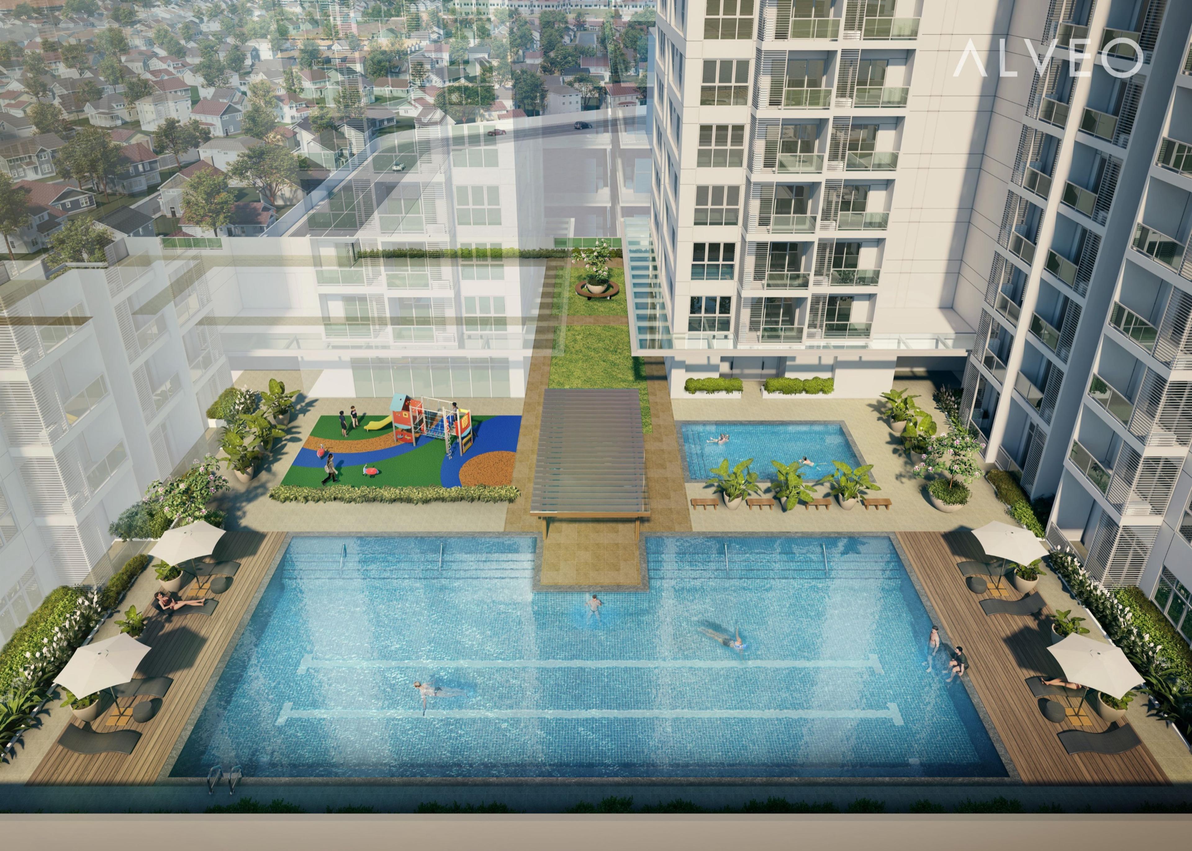 Render of the pool amenity area at Astela Towers, Makati City