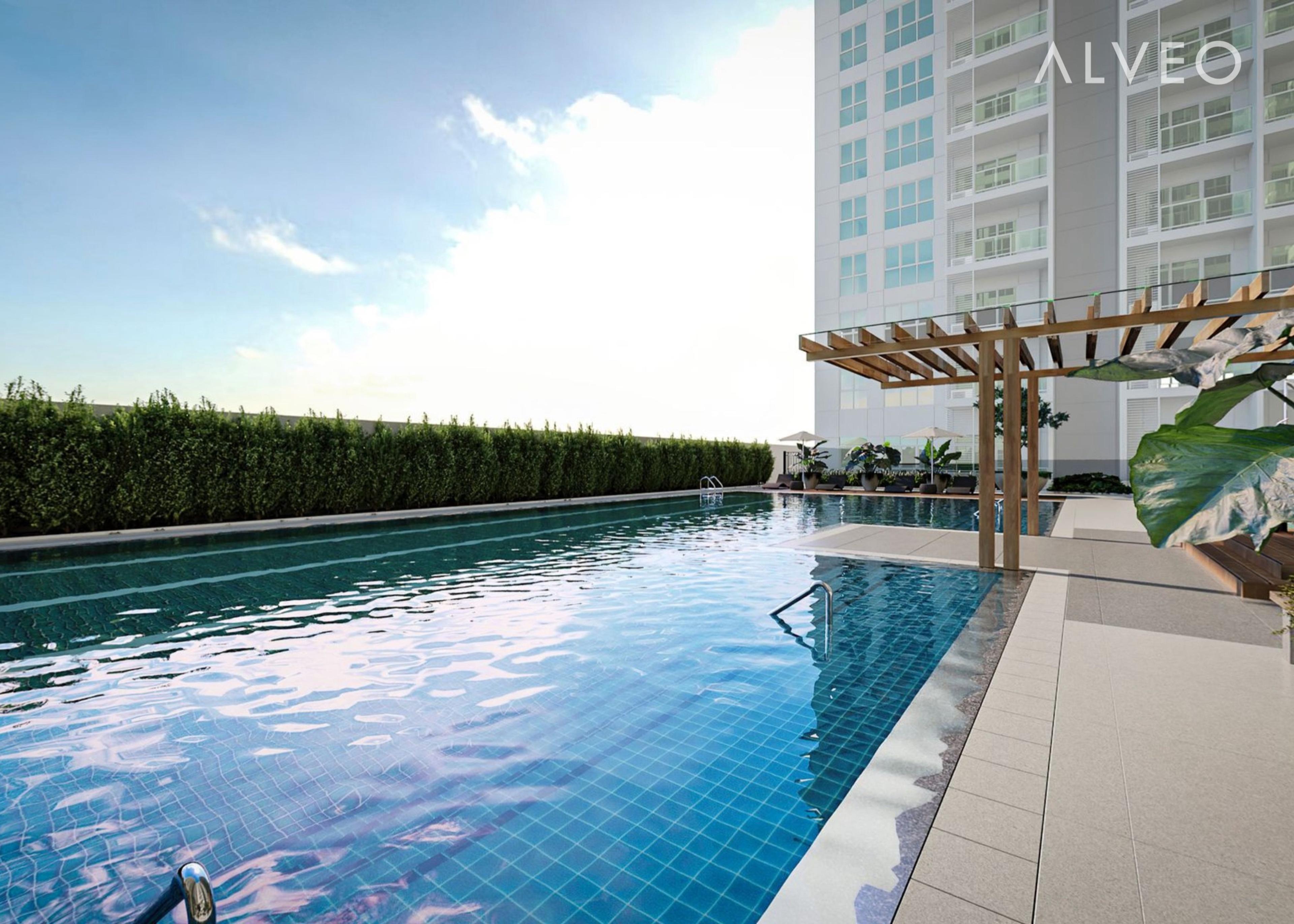 Render of the pool deck at Astela Towers, Makati City