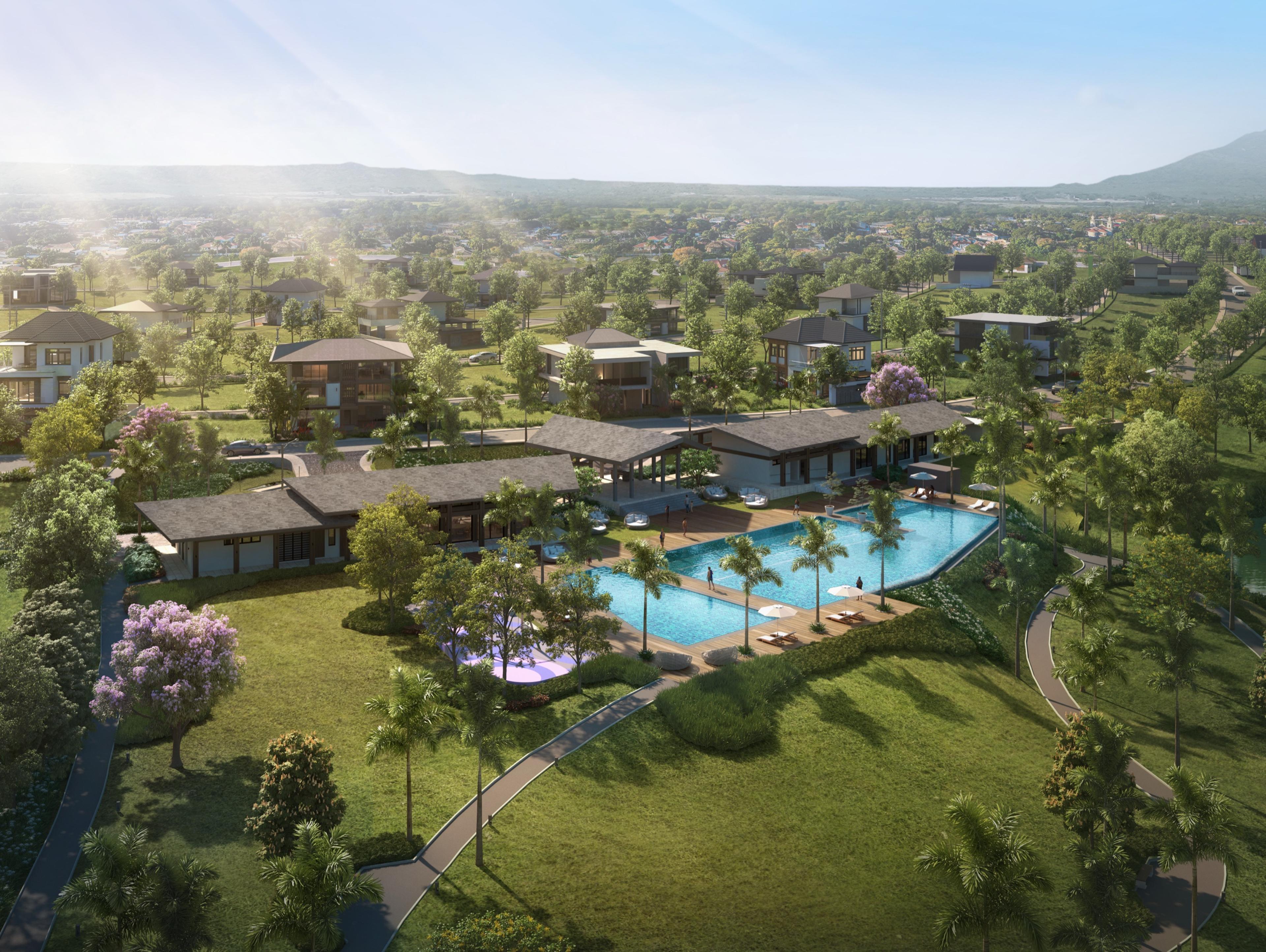 Aerial render of the clubhouse and grounds at South Palmgrove, Lipa, Batangas