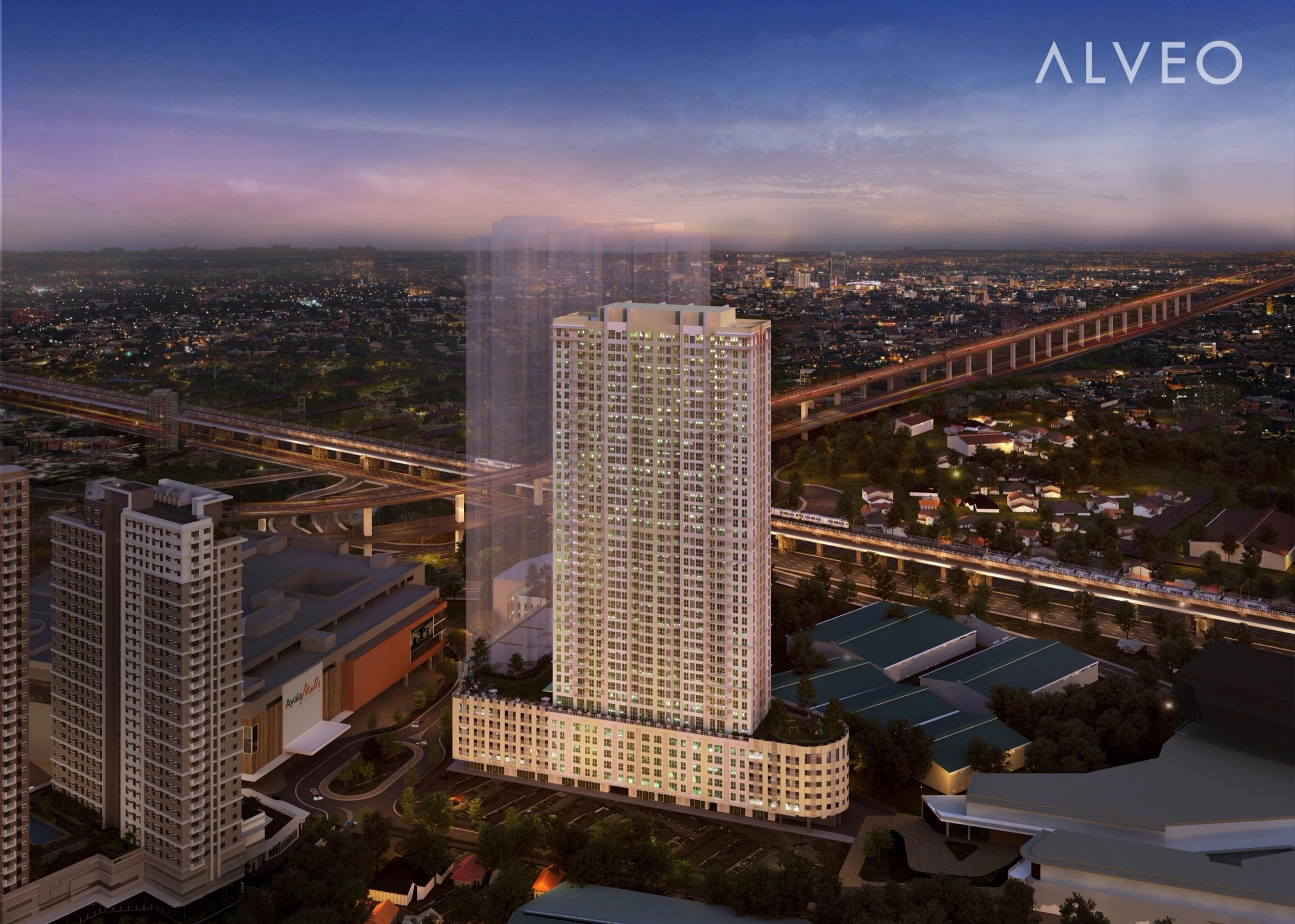 Render of the Sentrove facade at dusk, Quezon City