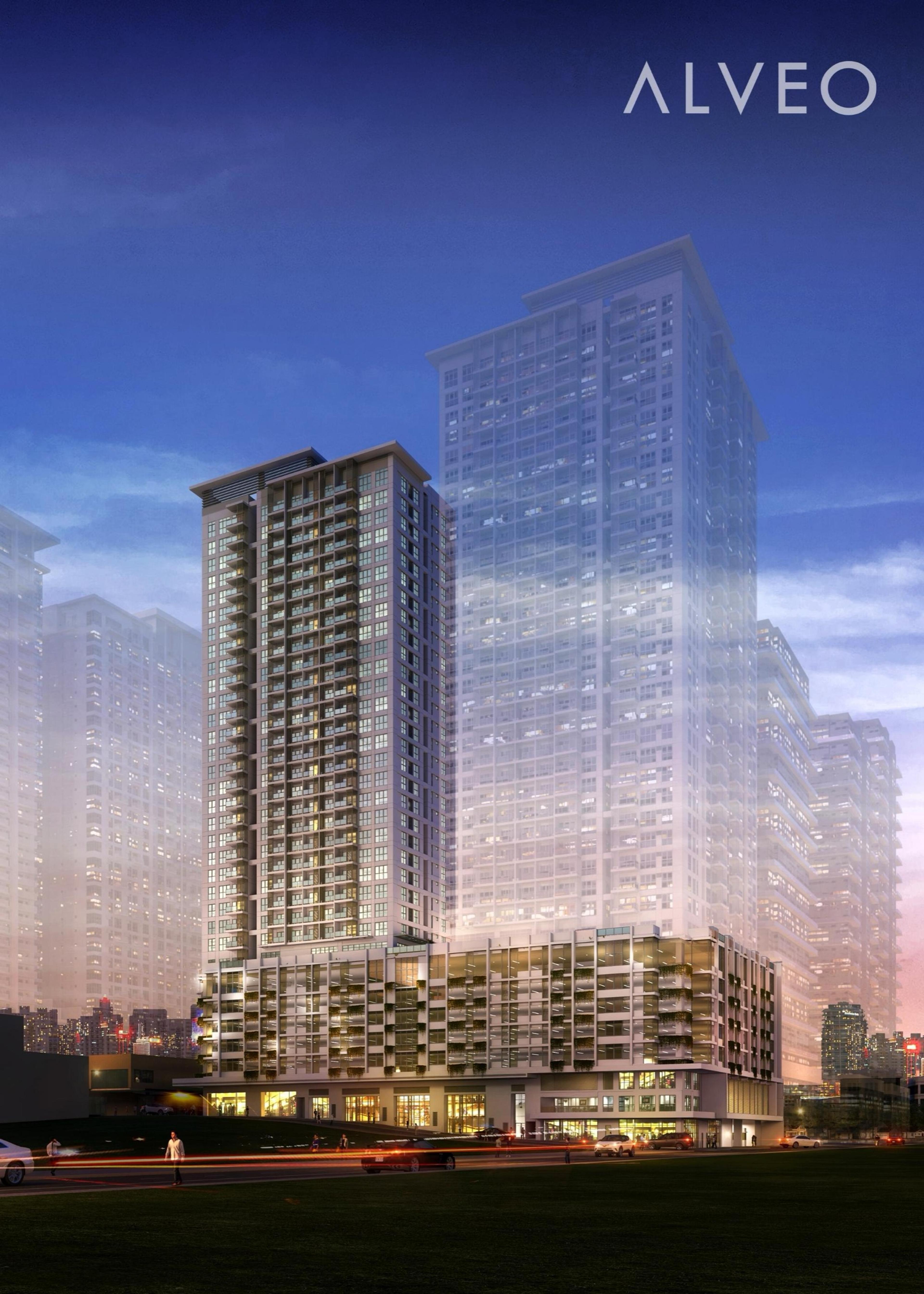 Render of the Astela Towers facade at dusk, Circuit Makati, Makati City