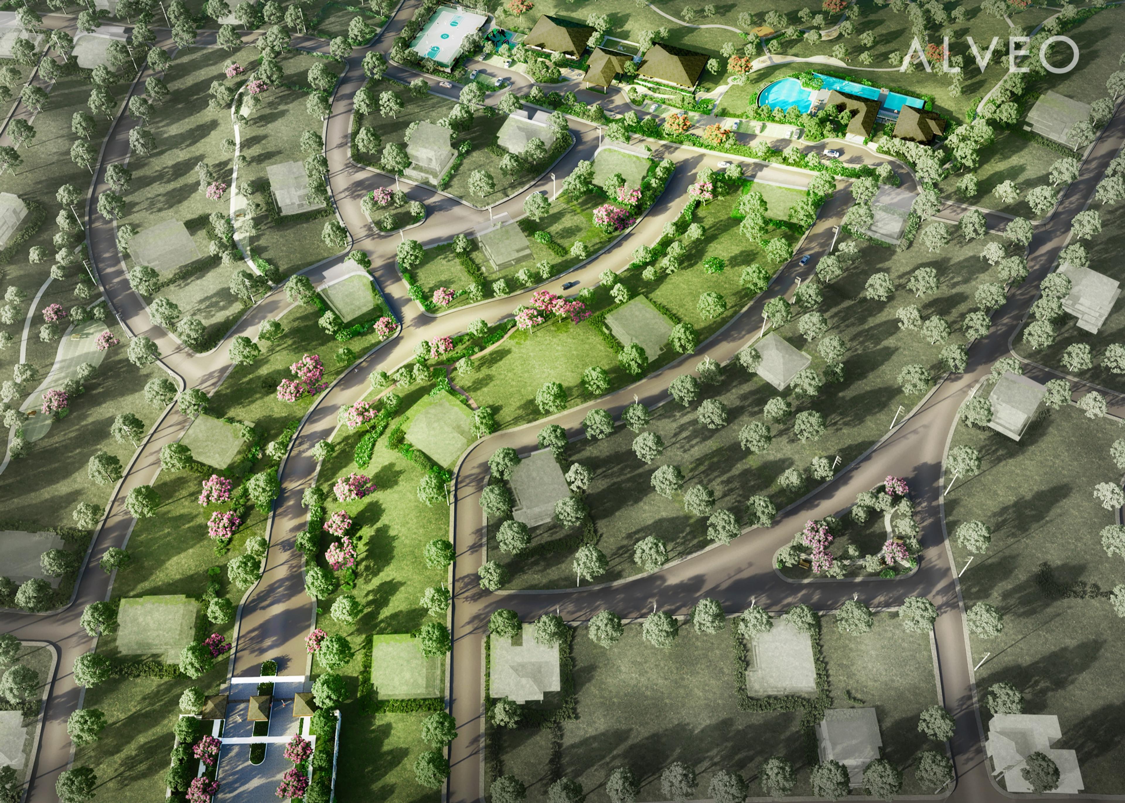 Render of the main spine greenway at Sereneo Nuvali, Laguna