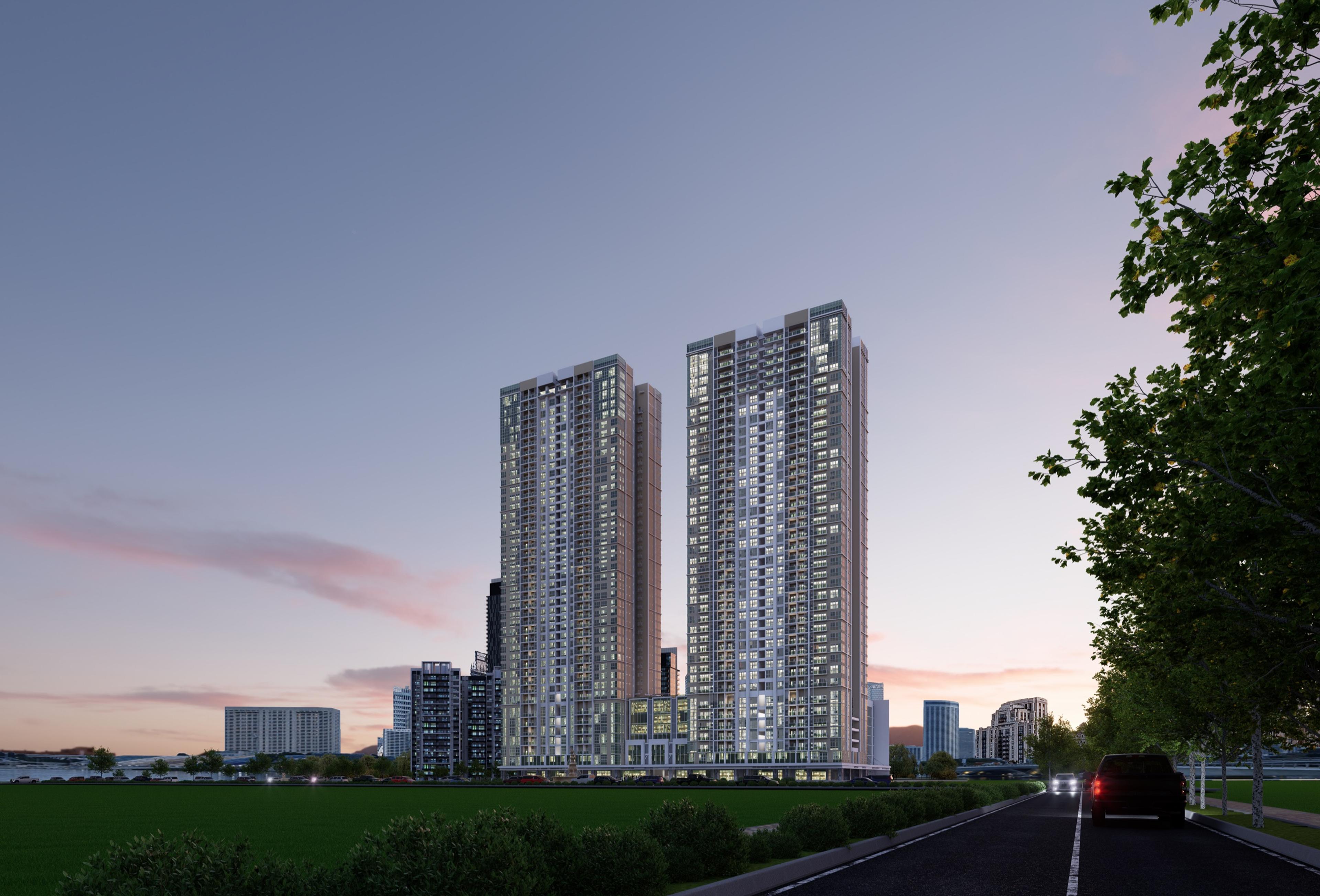 Night render of The Lattice at Parklinks tower, Pasig City