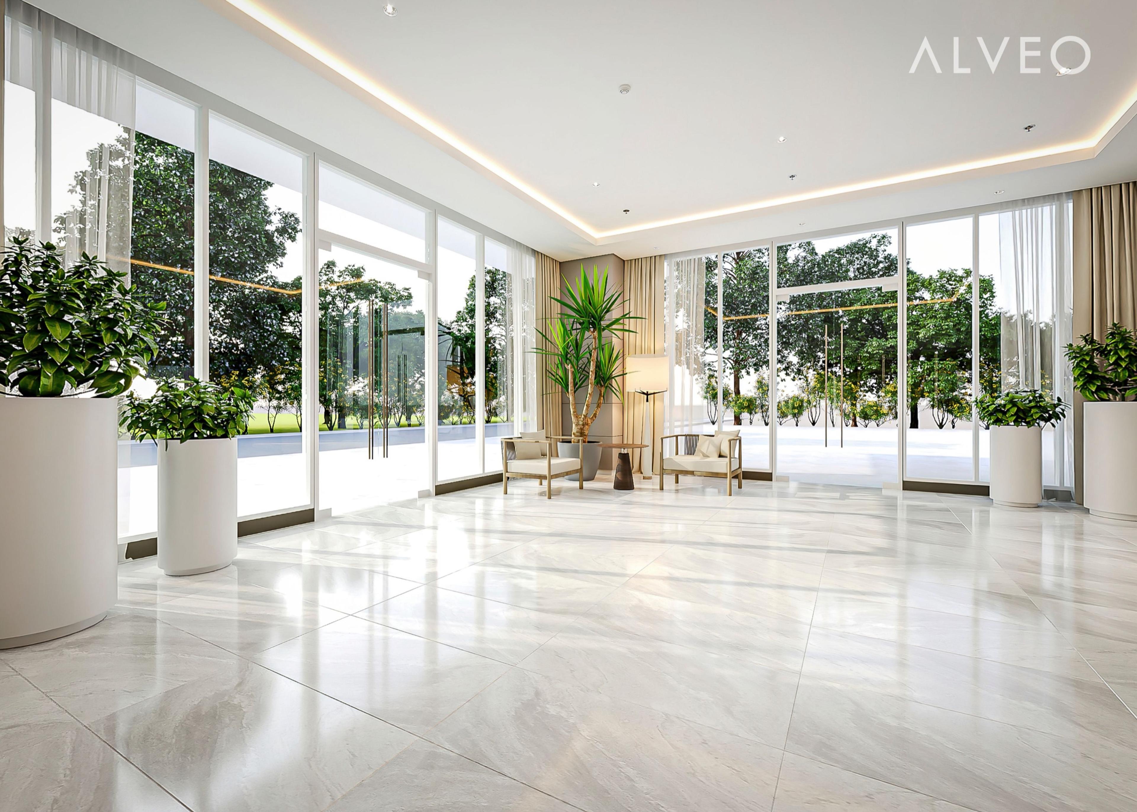 Render of the main lobby at Astela Towers, Makati City