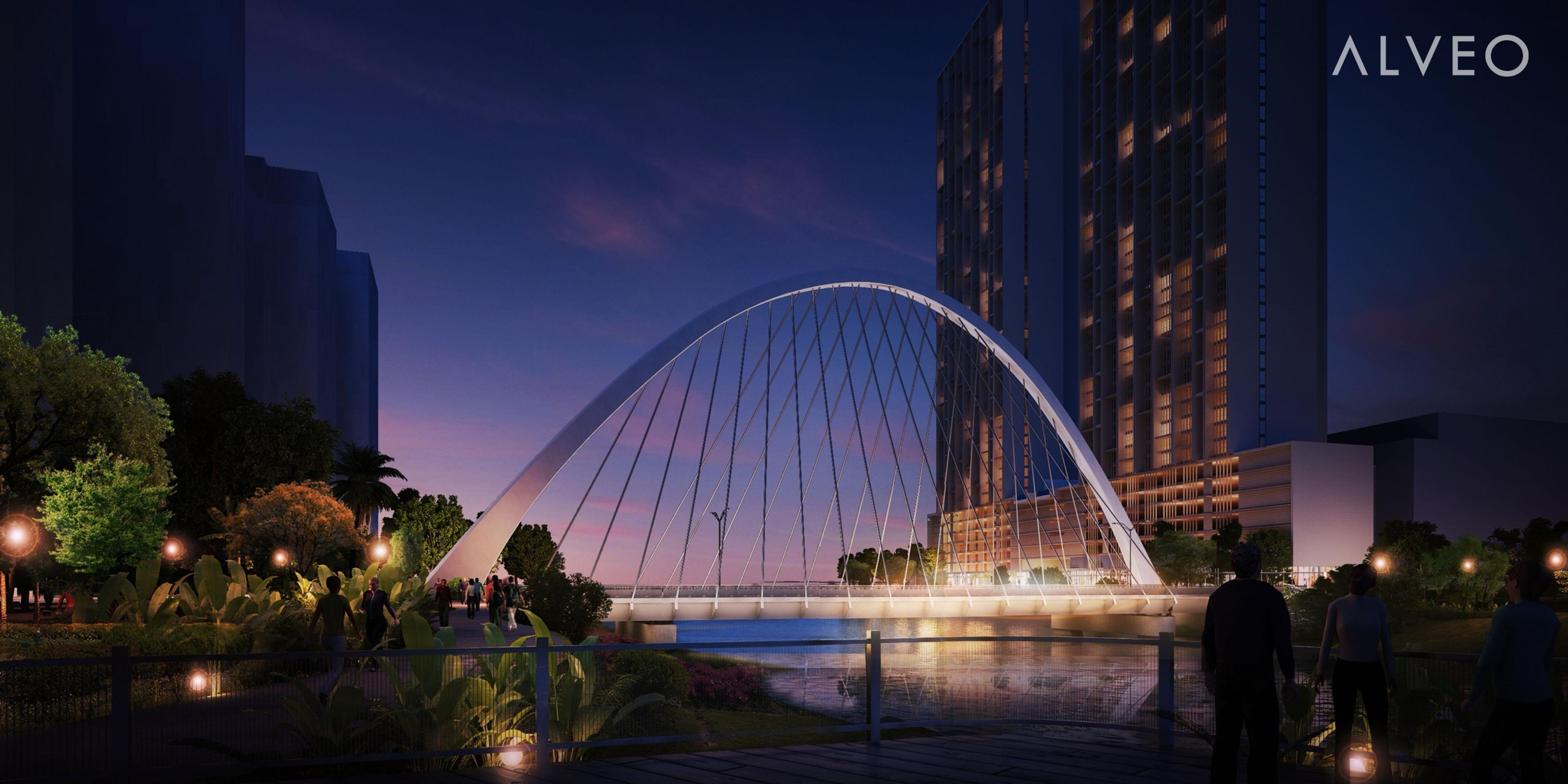 Render of the Parklinks bridge at dusk, Pasig City