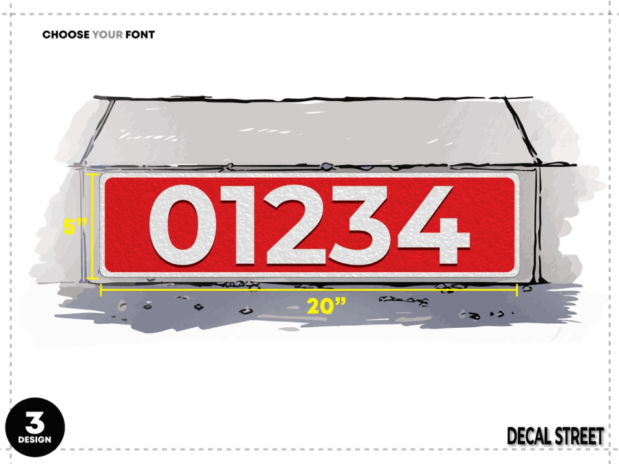 3 Classic Curb Address Decal - White on Red