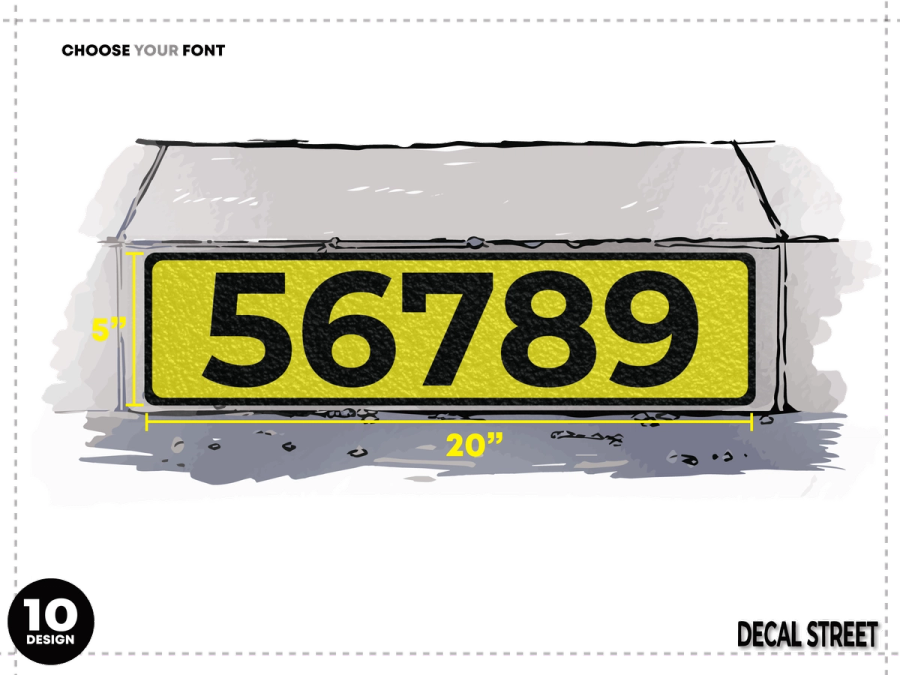 10 Classic Curb Address Decal - Black Text on Yellow