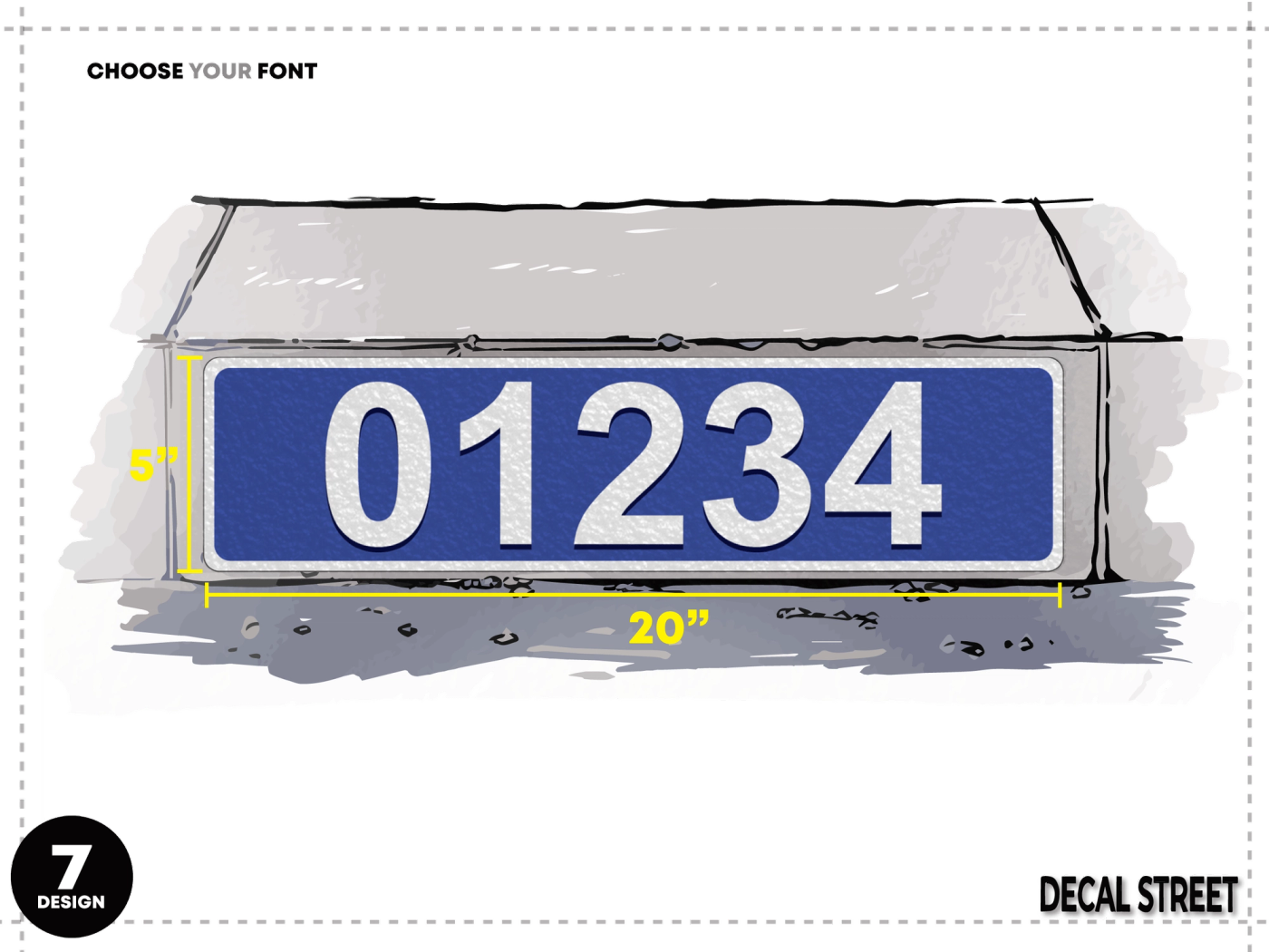 7Classic Curb Address Decal - White on Blue
