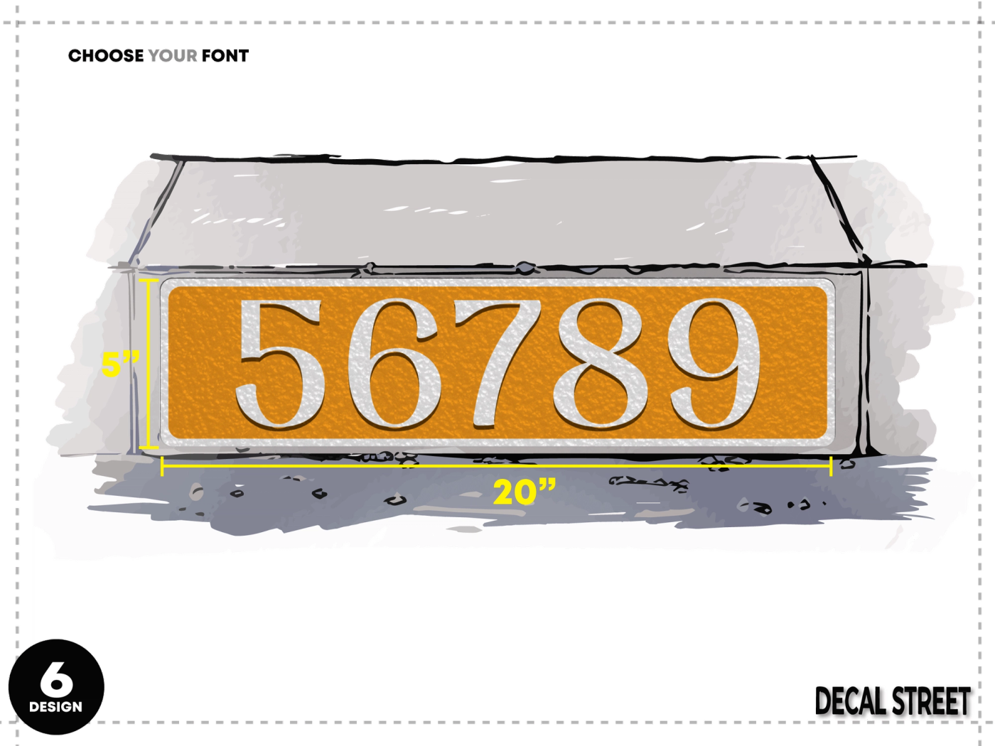 6 Classic Curb Address Decal - White on Orange