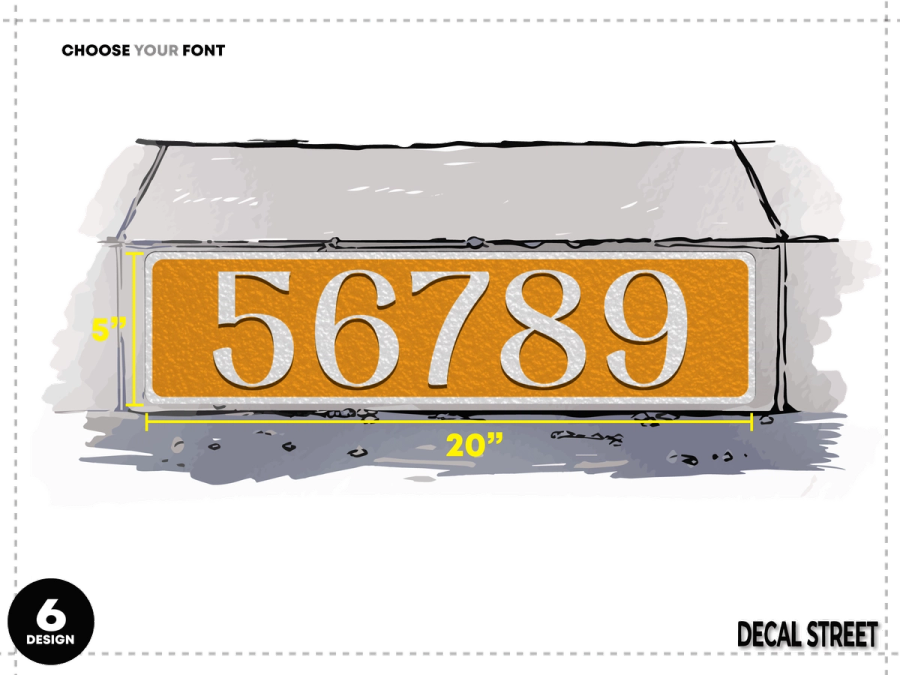 6 Classic Curb Address Decal - White on Orange