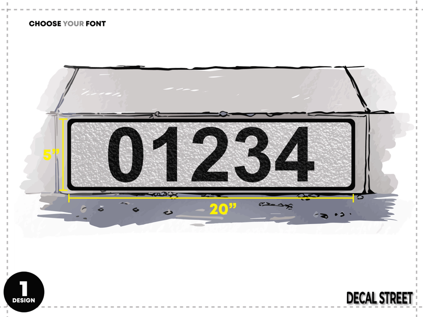 1 Classic Curb Address Decal - Black on White