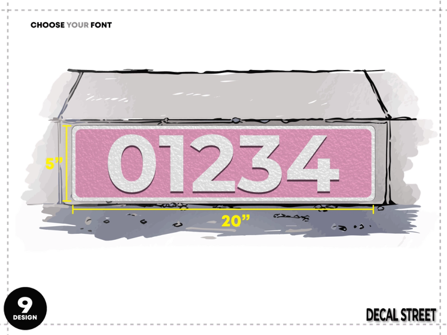 9 Classic Curb Address Decal - Black Text on Pink