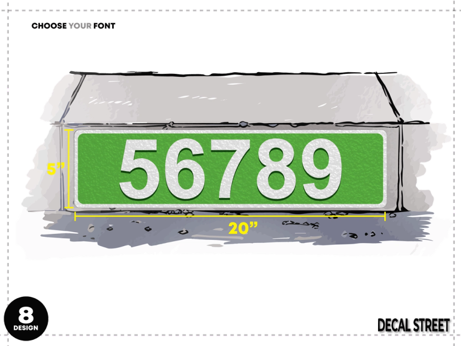 8 Classic Curb Address Decal - White on Green