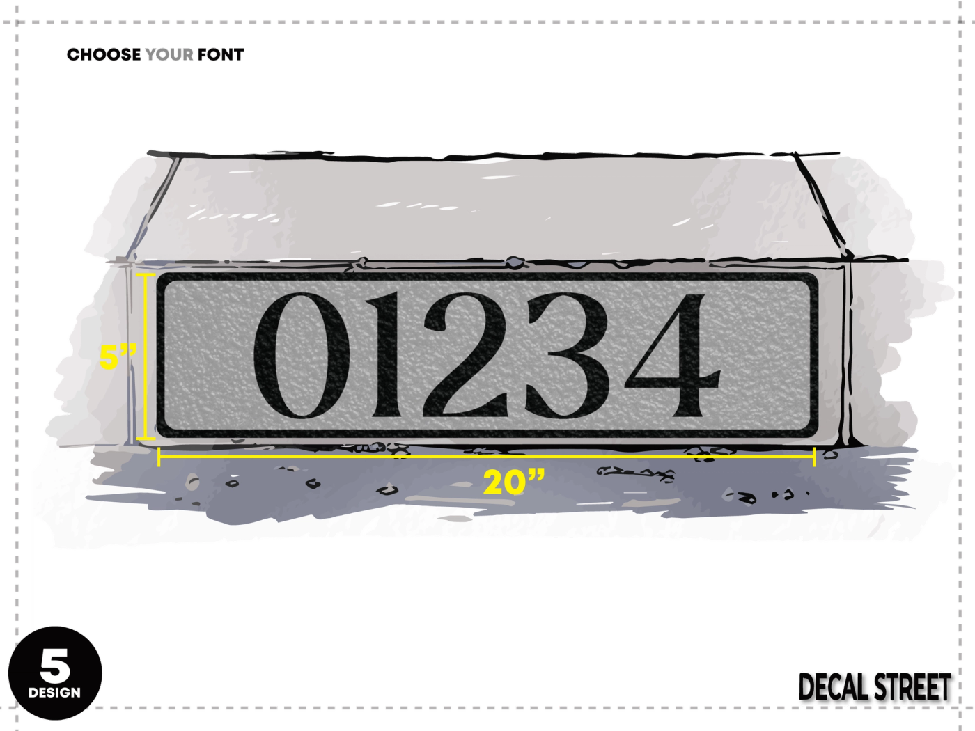 5 Classic Curb Address Decal - White on Grey