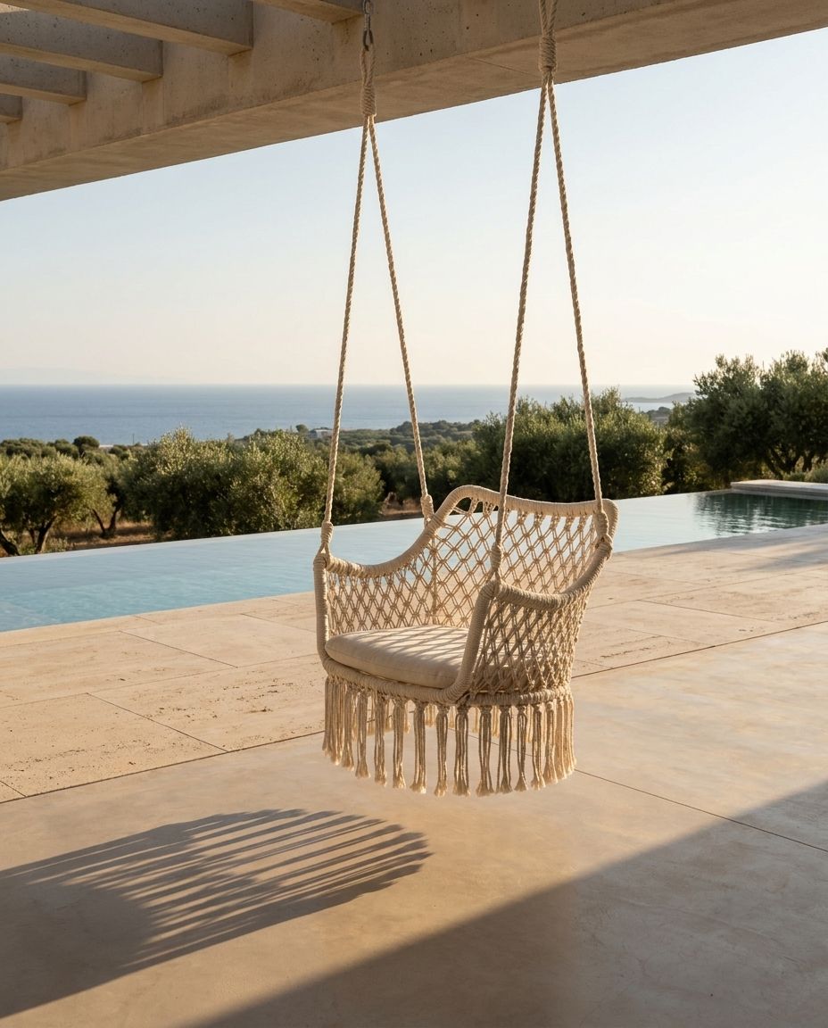 Macramé Armchair Swing with Fringe Skirt