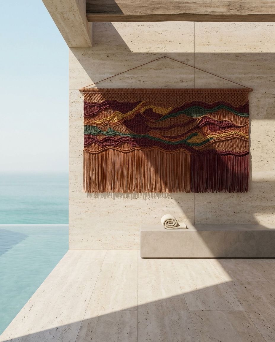 Terracotta Wave Macramé Tapestry