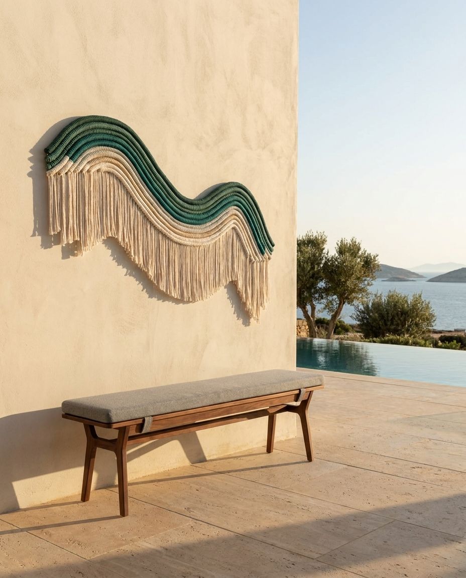 Wave Fibre Hanging with Fringe (Green)