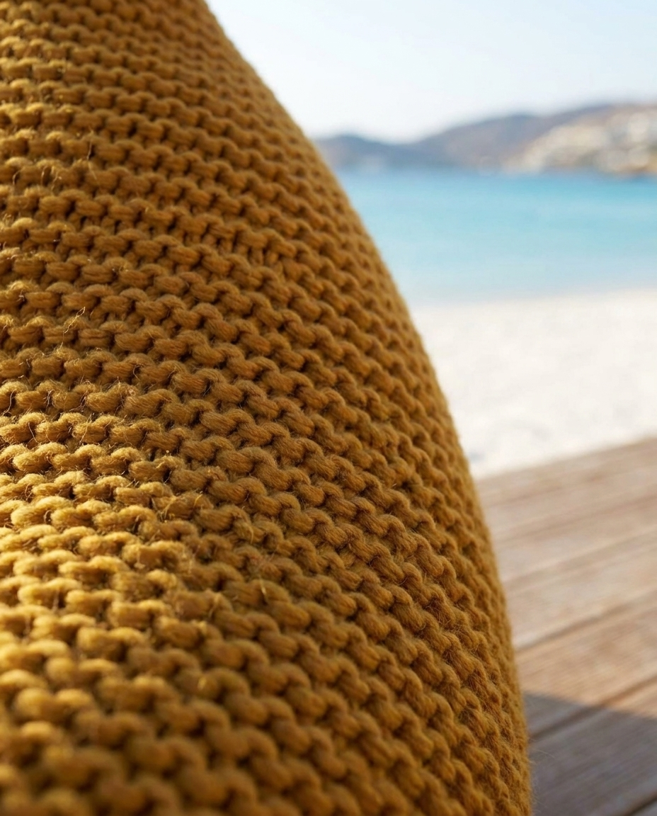 Mustard Knit Lounge Bean Bag — product (DM-PF-003)