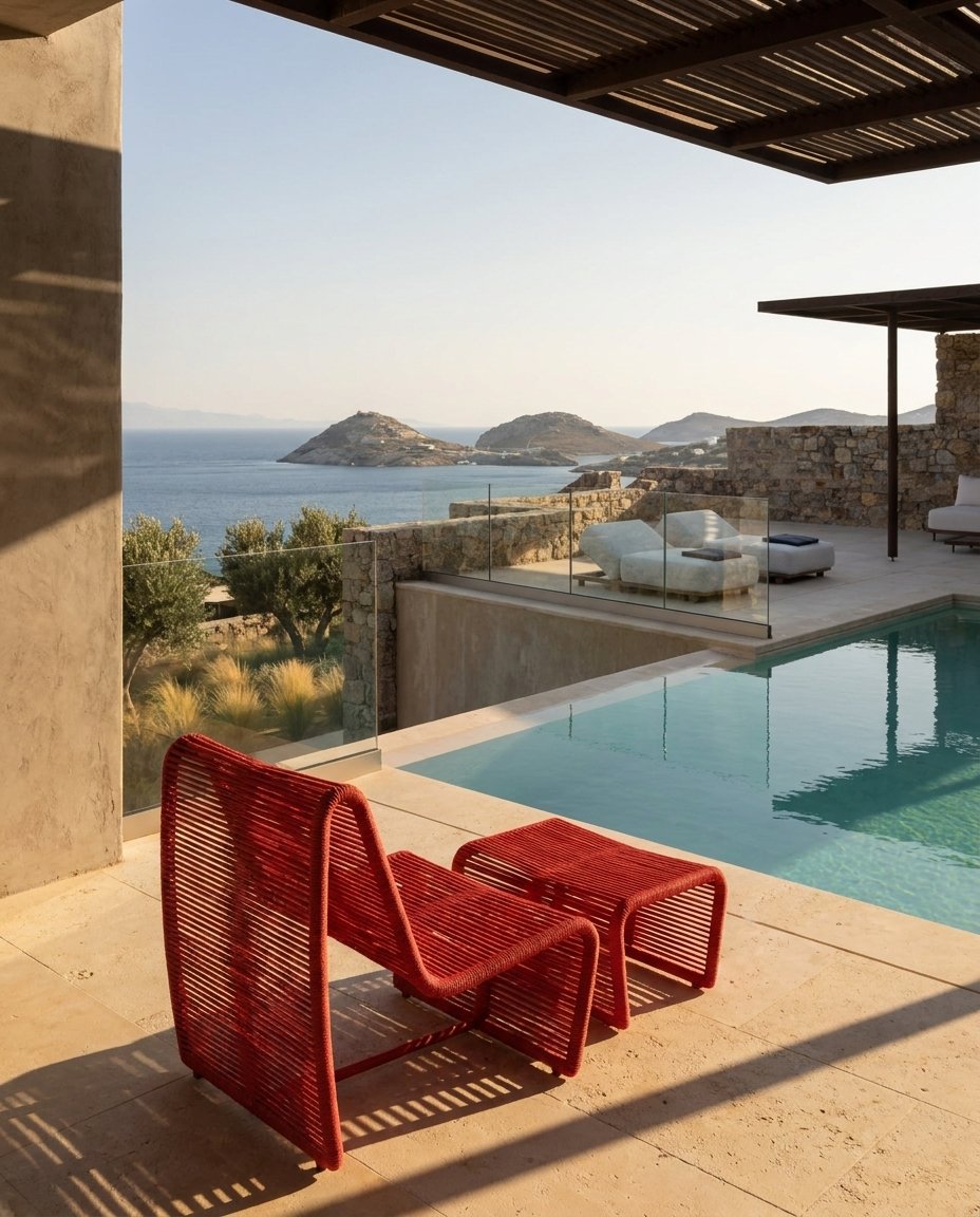 Rope Lounge Chair with Footstool (Coral) — product (DM-ST-002)