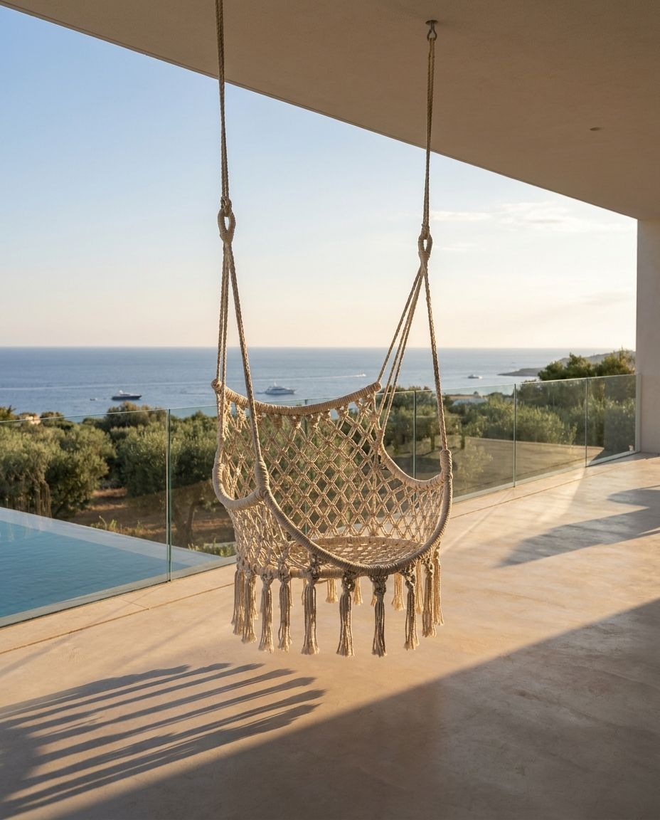Macramé Hanging Chair with Tasselled Base