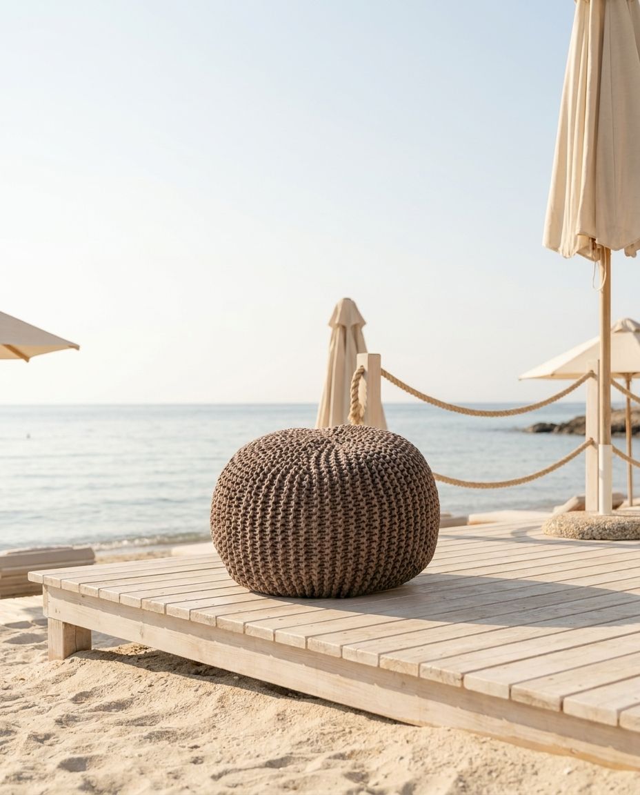 Round Knit Floor Pouf (Taupe)