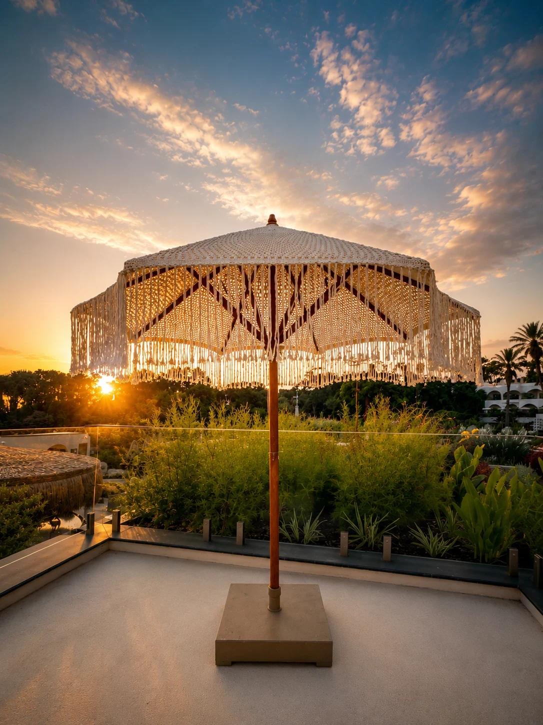 Hand-knotted umbrella installed at Adalya Bliss