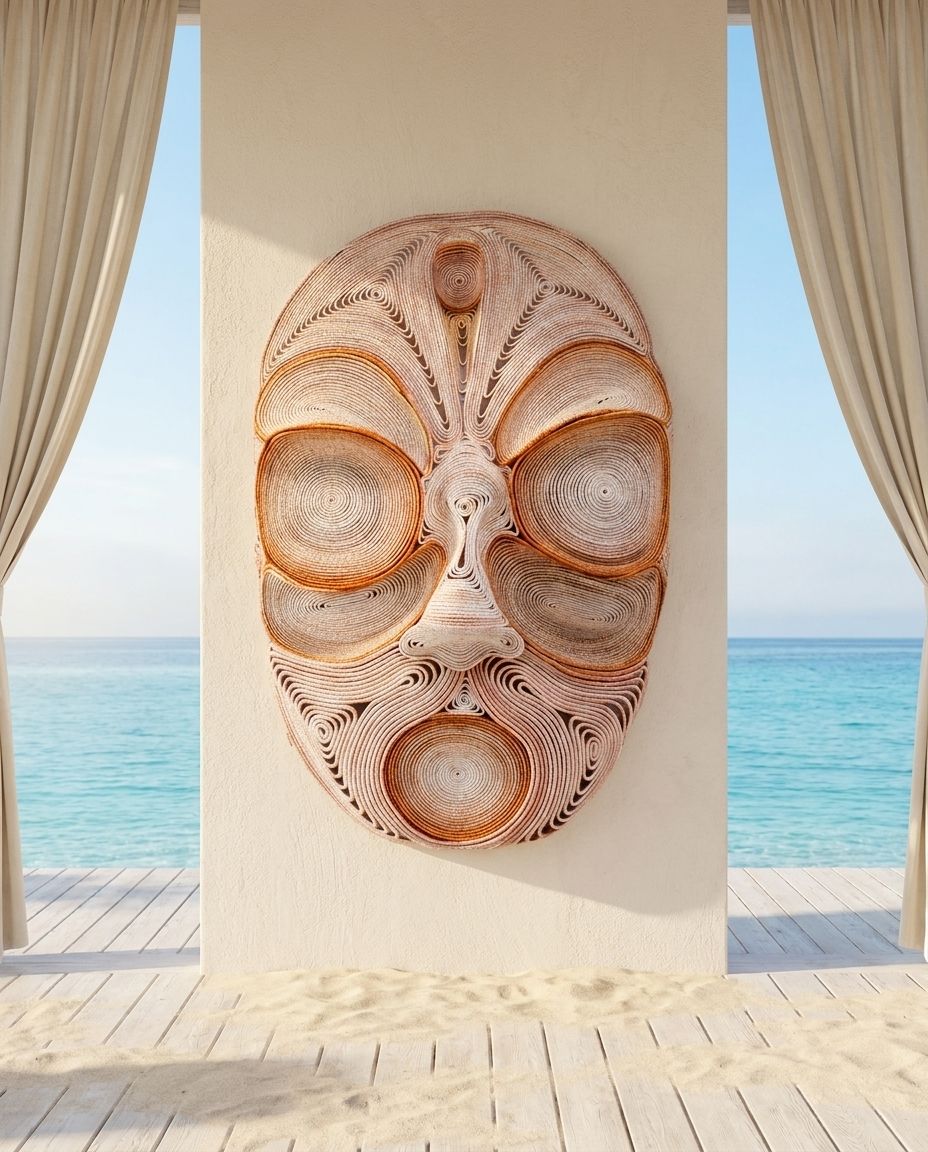 Coiled Rope Tribal Mask Wall Sculpture