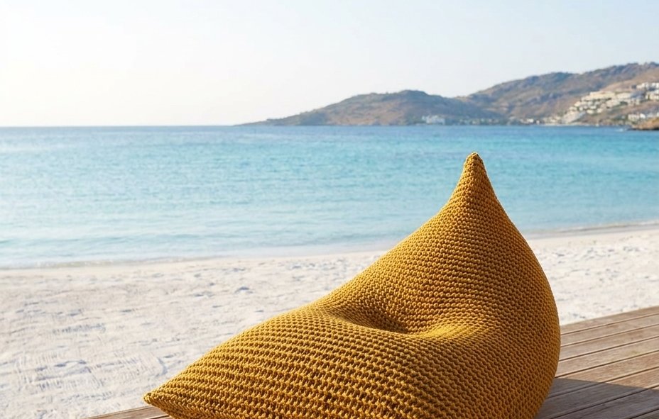 Mustard Knit Lounge Bean Bag (DM-PF-003) — handcrafted by Dimare Design