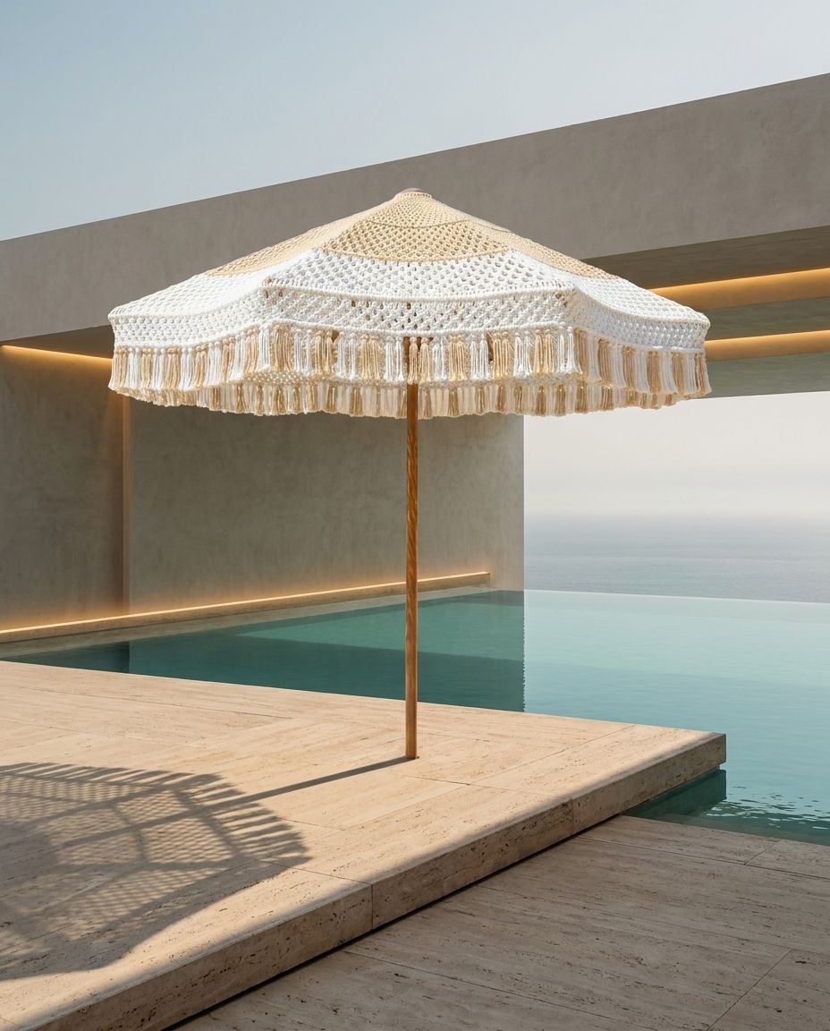 Tasselled Macramé Pool Umbrella