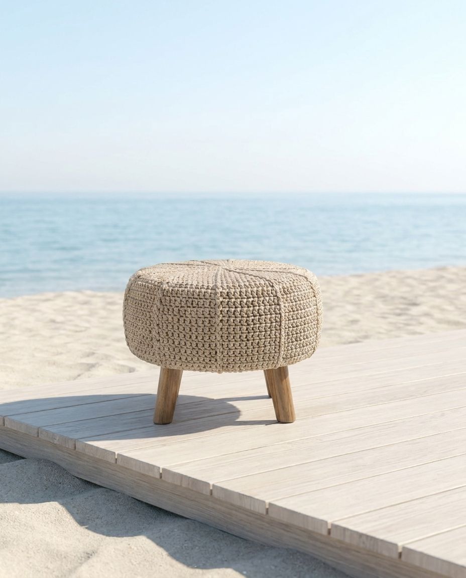 Round Crochet Footstool Pouf