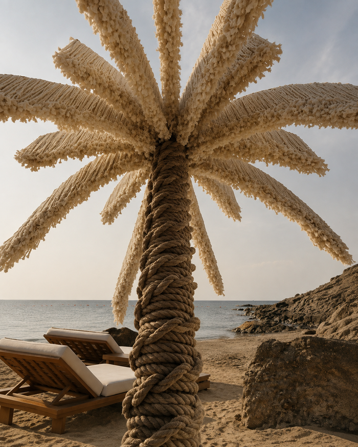 Macramé Palm Tree — underside and rope-wrapped trunk