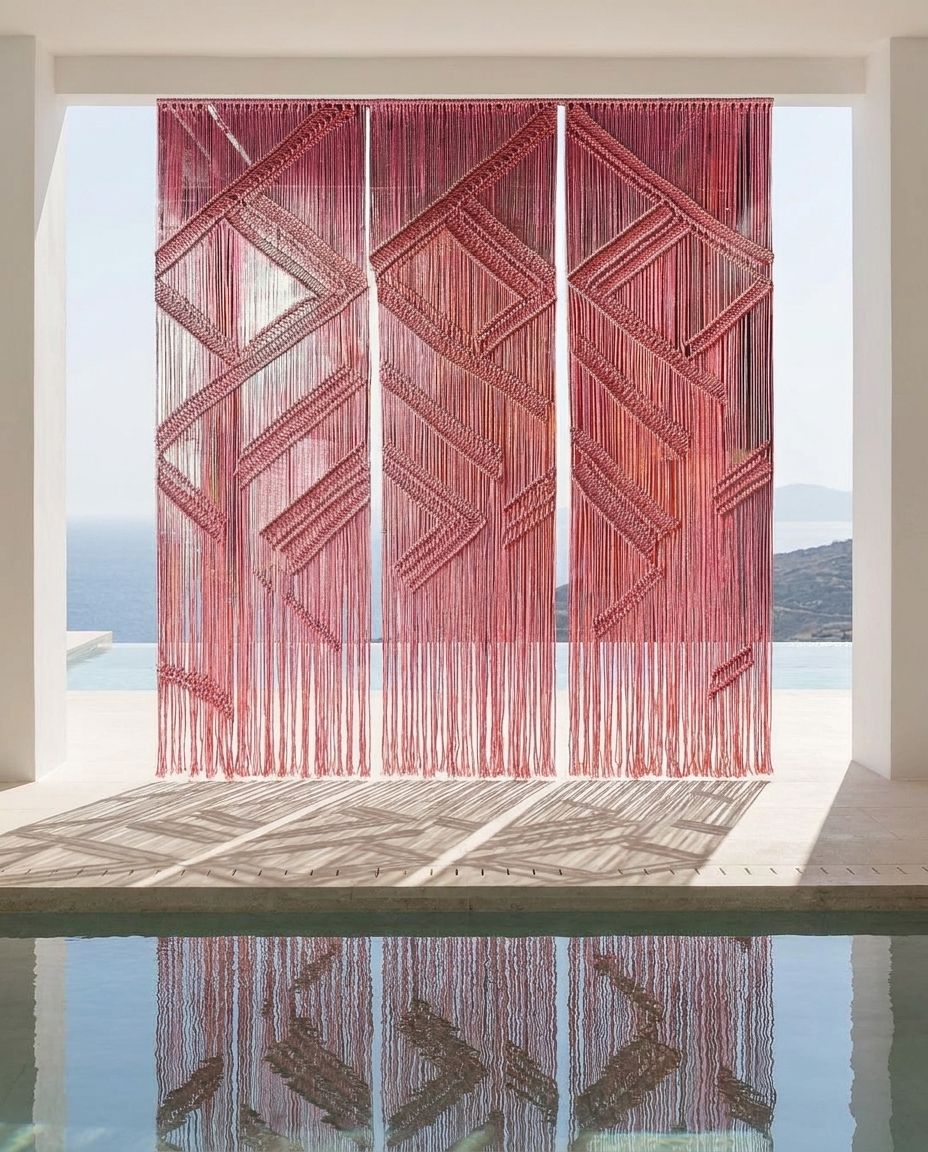 Coral Macramé Window Curtain