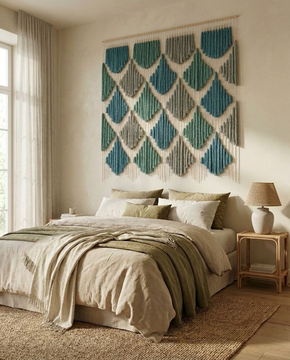 Teal Scalloped Macramé Wall Hanging