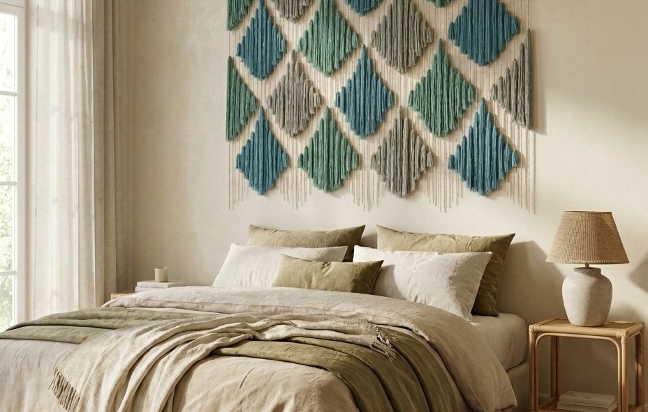 Teal Scalloped Macramé Wall Hanging (DM-WD-005) — handcrafted by Dimare Design
