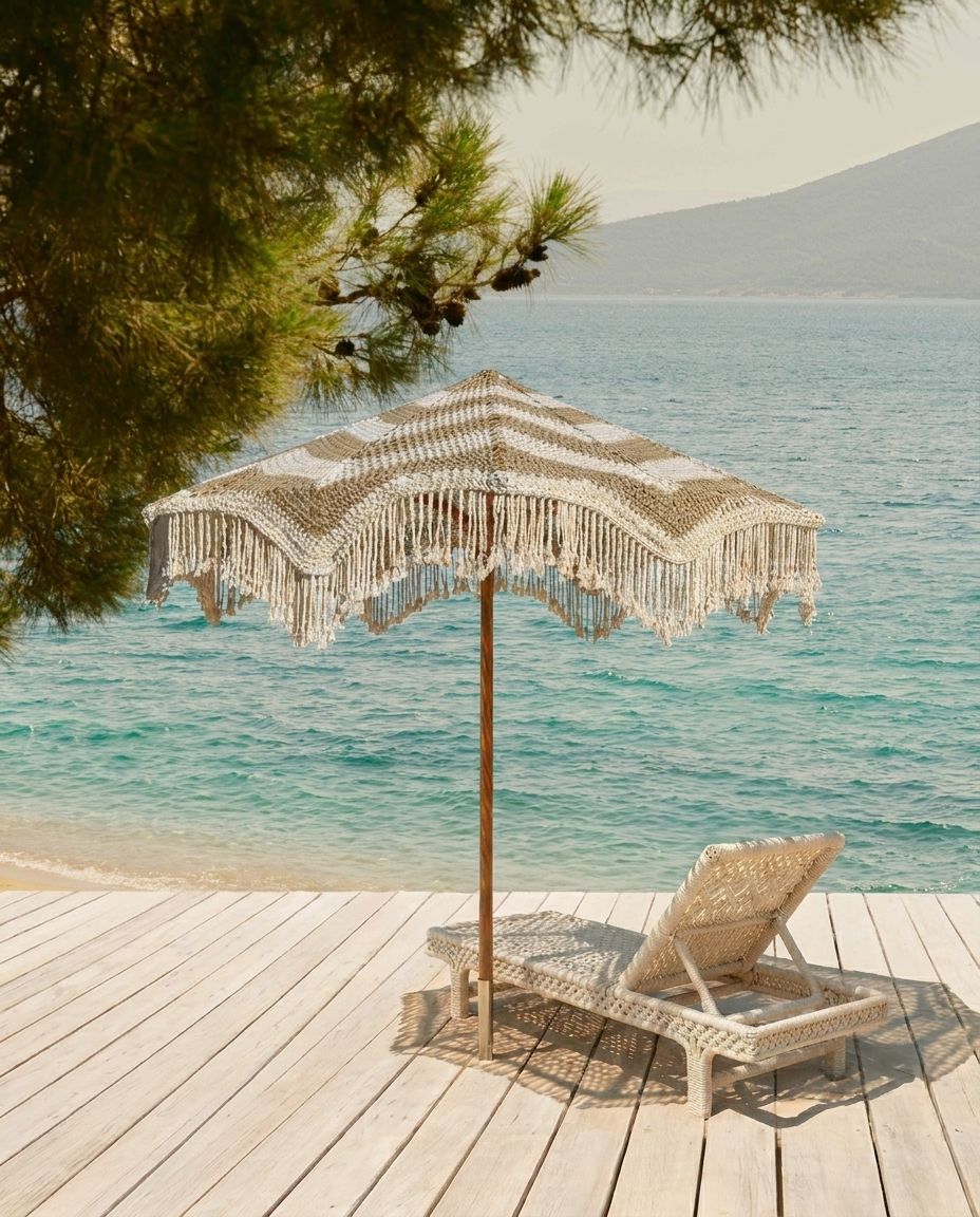 Striped Macramé Beach Umbrella