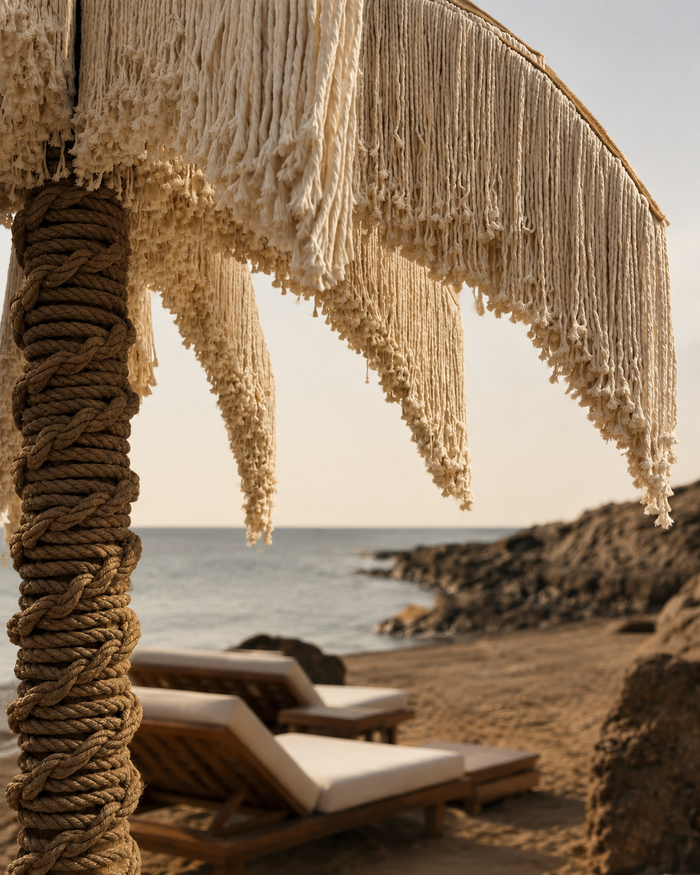 Macramé Palm Tree — knotted cord fringe detail