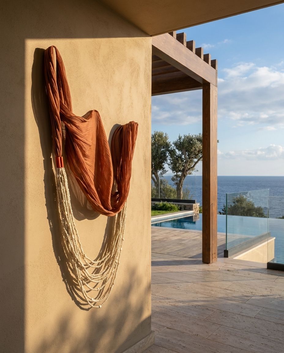 Draped Fabric & Beaded Strand Hanging
