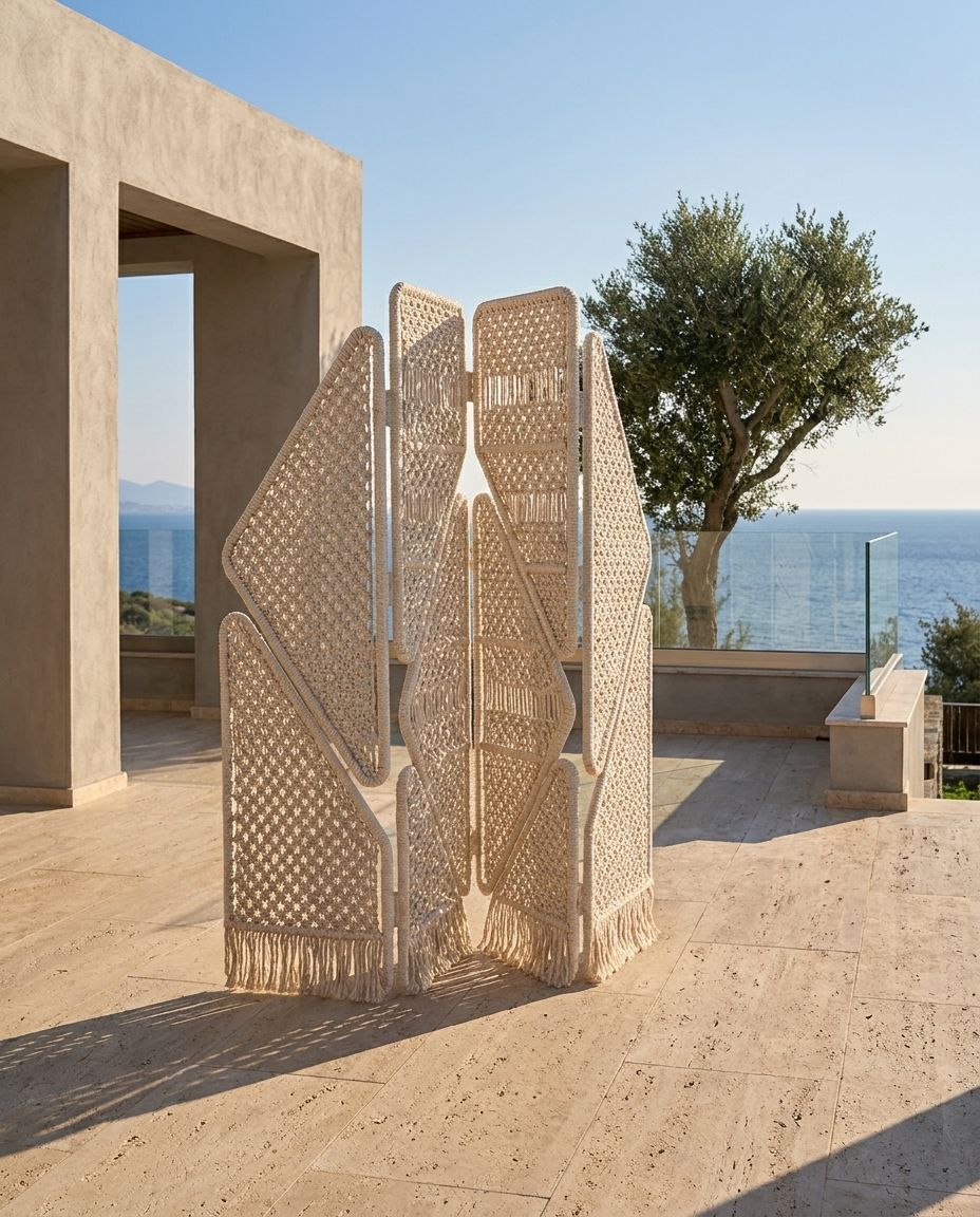 Sculptural Macramé Folding Screen