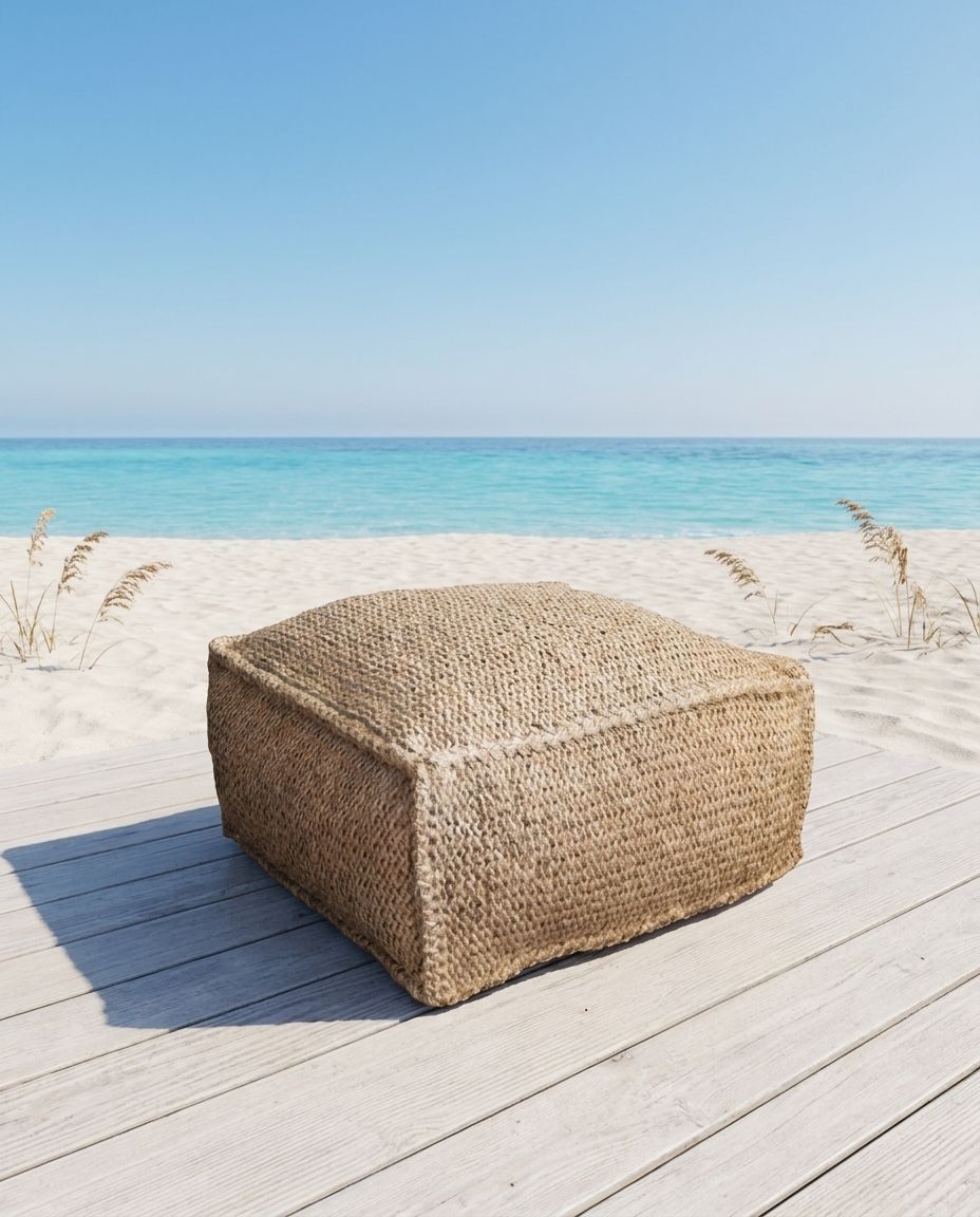 Square Woven Jute Floor Pouf
