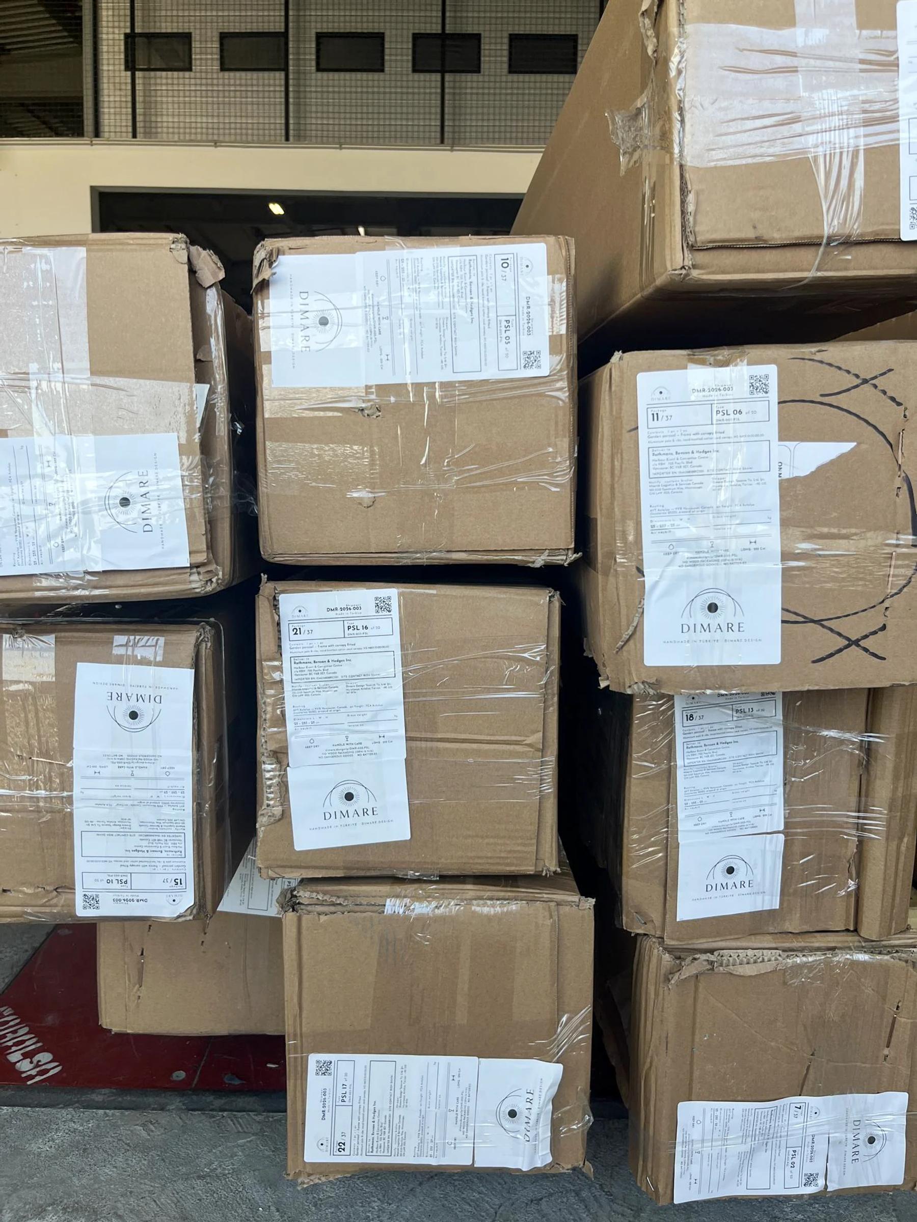 Packed project pieces with identification labels