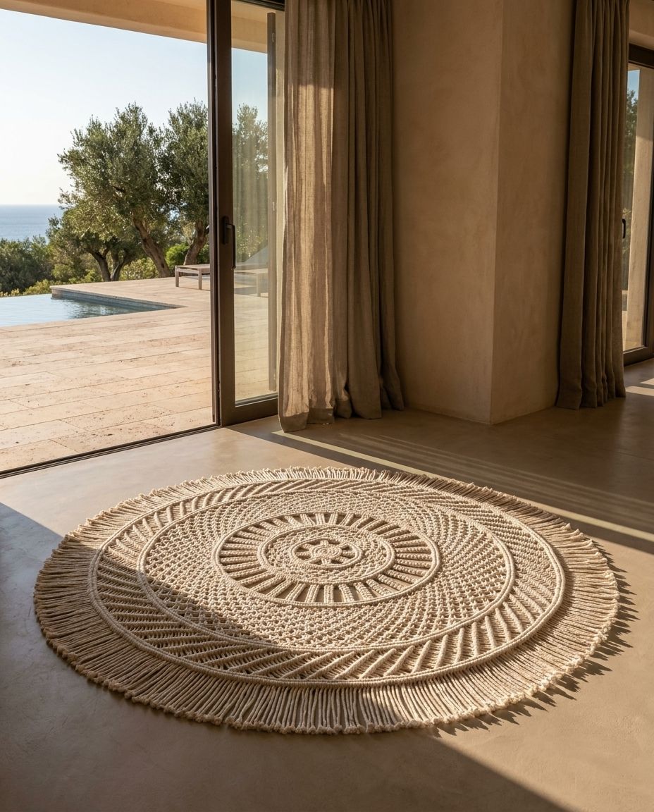 Round Macramé Mandala Rug — product (DM-RG-003)