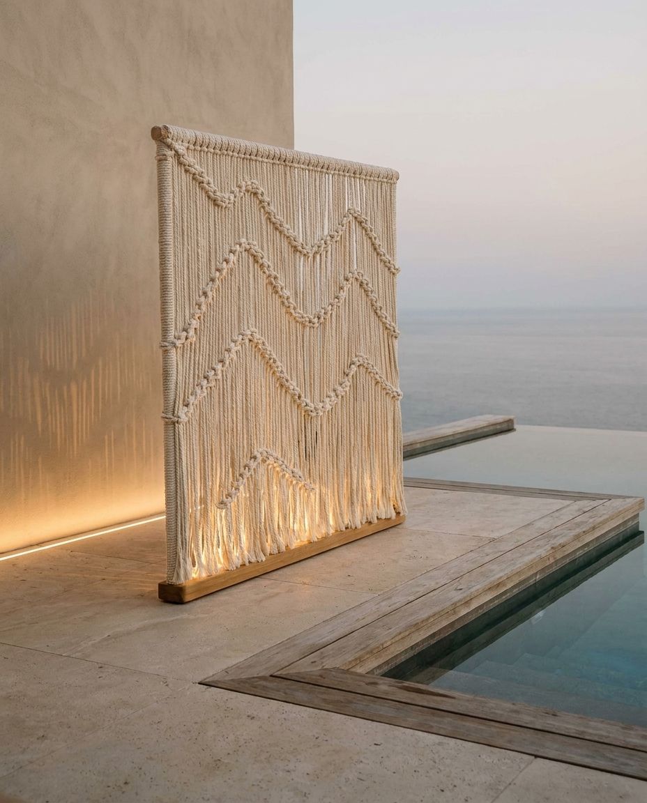 Framed Macramé Floor Screen
