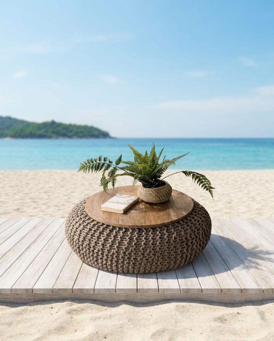 Round Knit Pouf Coffee Table