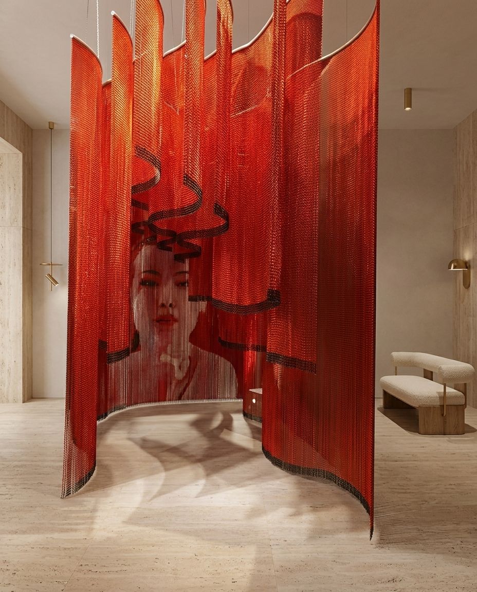 Curved Chain-Fringe Enclosure Screen