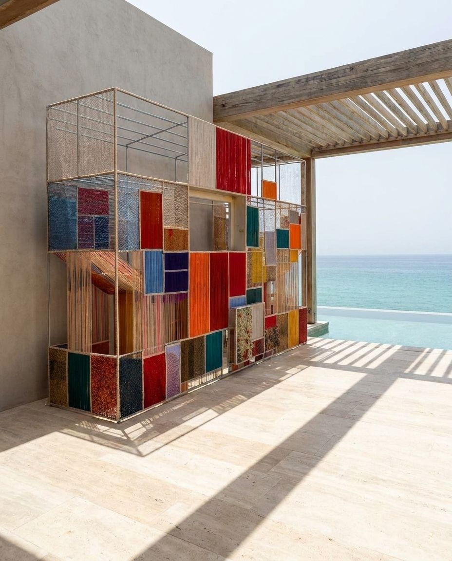 Colourblock Woven Grid Room Divider