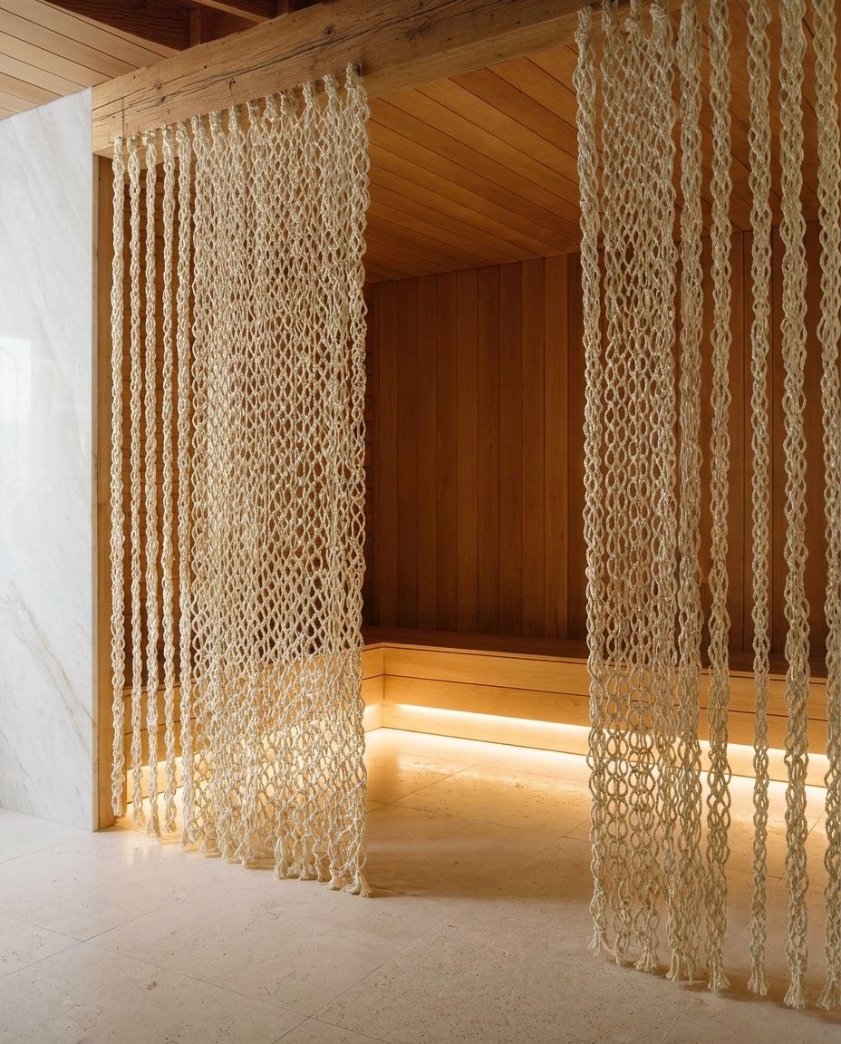 Hanging Rope-Mesh Room Divider