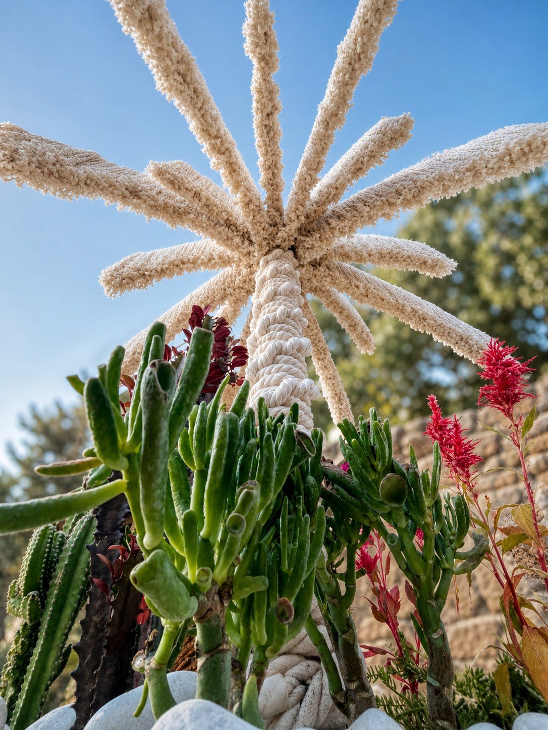 White Dimare Palm Tree photographed from below against open sky at Bilem Beach