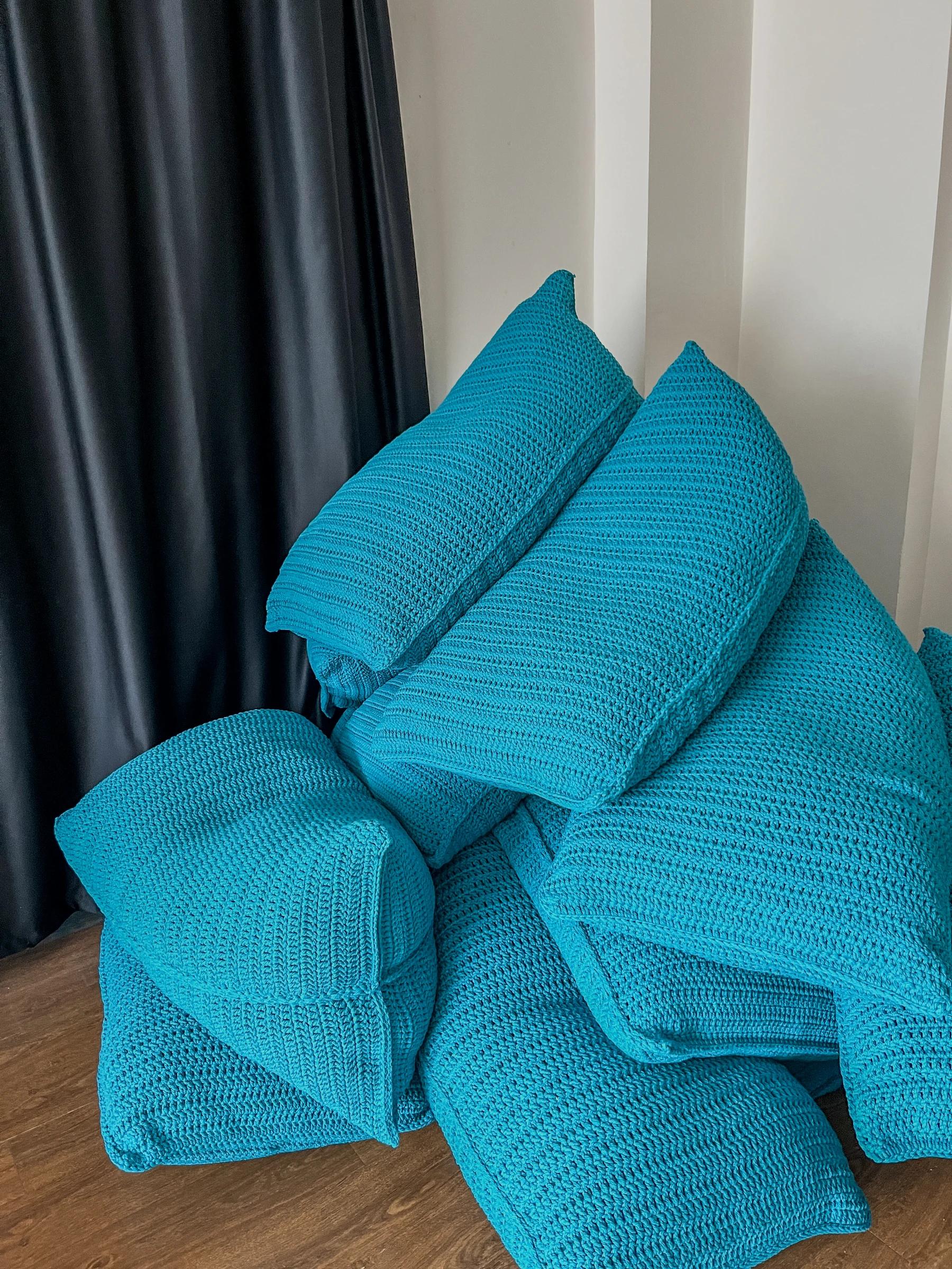 Finished poufs before packing