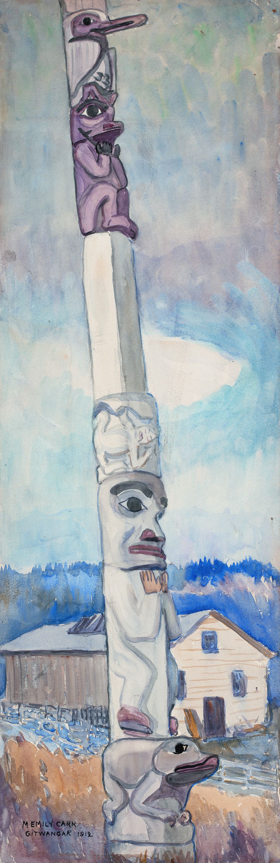 A painting by Emily Carr titled Gitwangak.